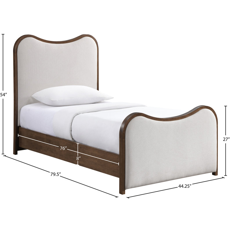 Lit tapissier Arvada, Simple, Tissu texture lin beige / brossé noyer