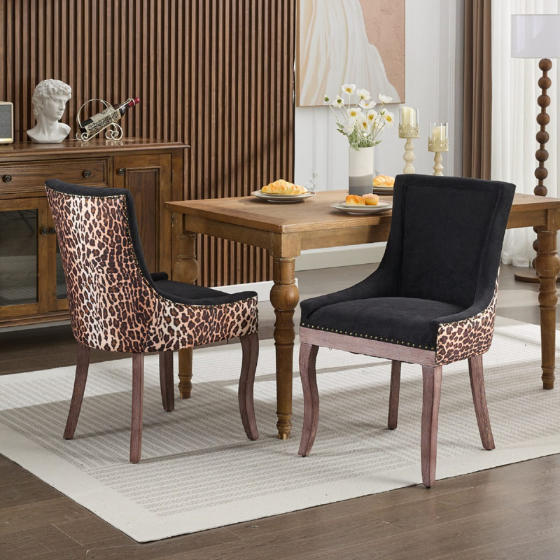 Chaise de salle à manger Ultra Side, Imprimé animal noir / léopard, Marron clair