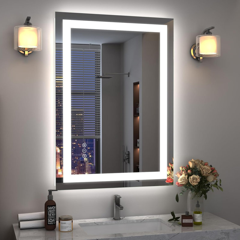 Miroir de salle de bain à DEL avec anti-buée, rétro-éclairé et miroirs de salle de bain éclairés, 24 po x 32 po