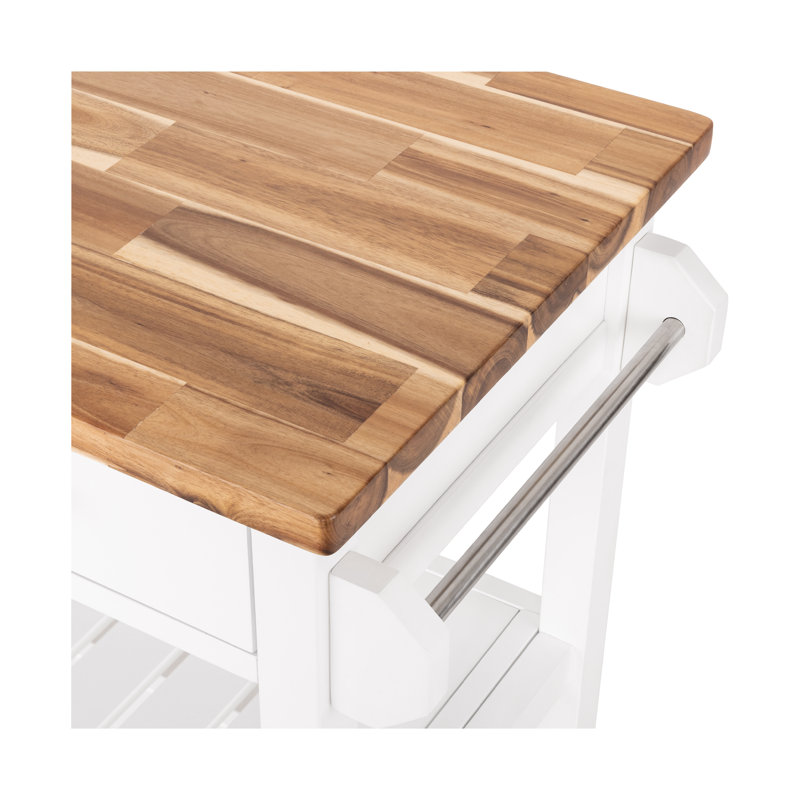 38.4'' Wide Acacia Kitchen Rolling Island Cart