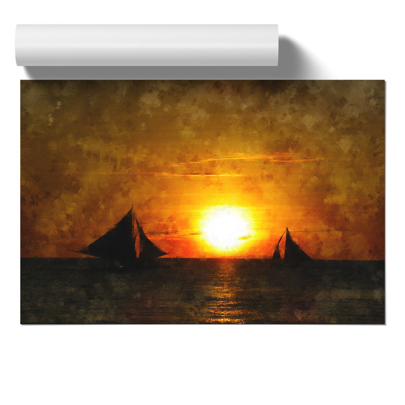 Sailing Boats at Sunset Painting - Frameless Print, 30cm H x 42cm W x 0.1cm D