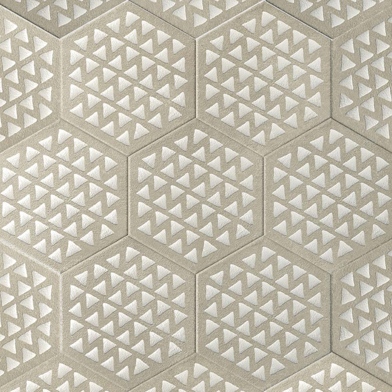 Handmade 9X10 Hexagon Intarsio Pattern Porcelain Tile, Beige