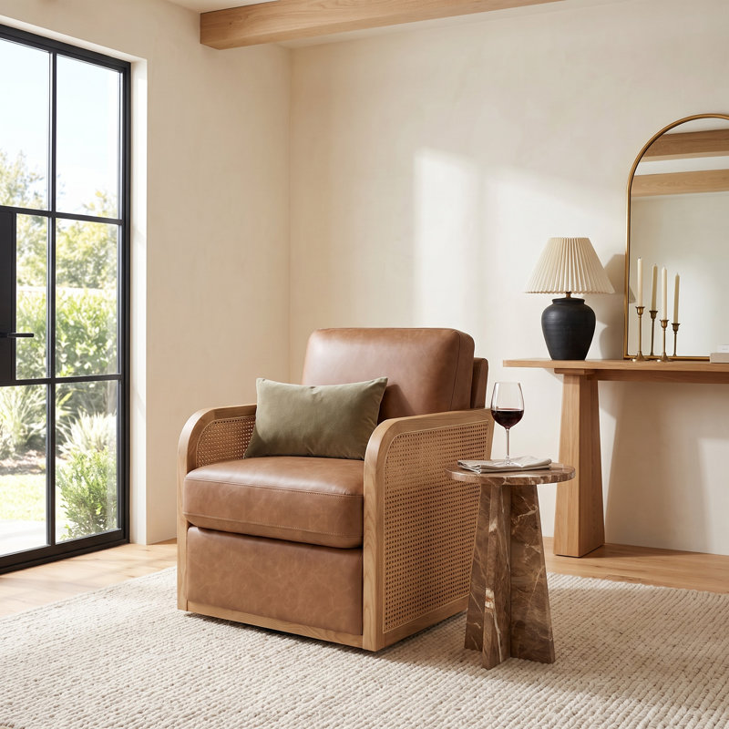 Juliette Upholstered Swivel Armchair, Copley Camel Vegan Leather
