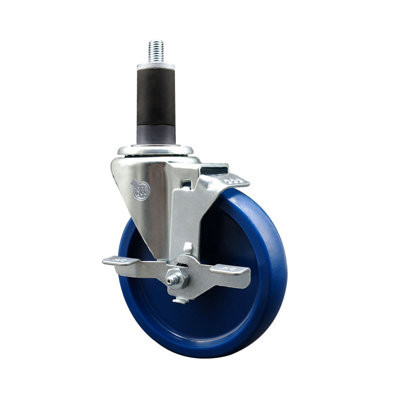 5 Inch SS Solid Poly Swivel 1-1/4 Inch Expanding Stem Caster with Brake SCC