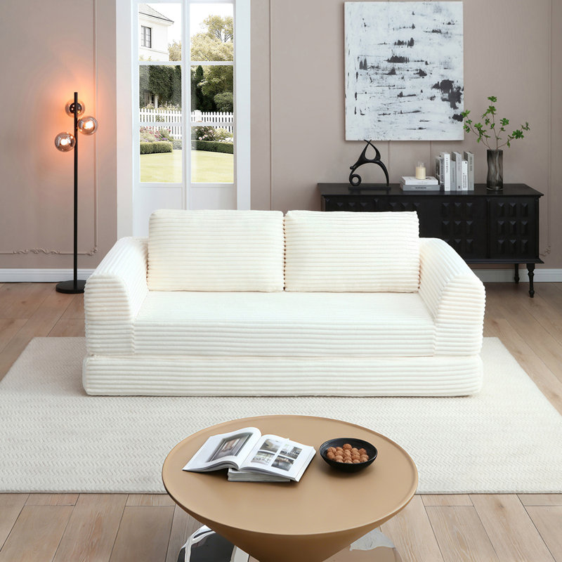Canapé futon rembourré désossé, Velours côtelé beige