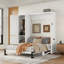 Grand lit escamotable en bois avec garde-robe, lit escamotable mural peu encombrant avec bureau, vérins à gaz, station de charge, blanc