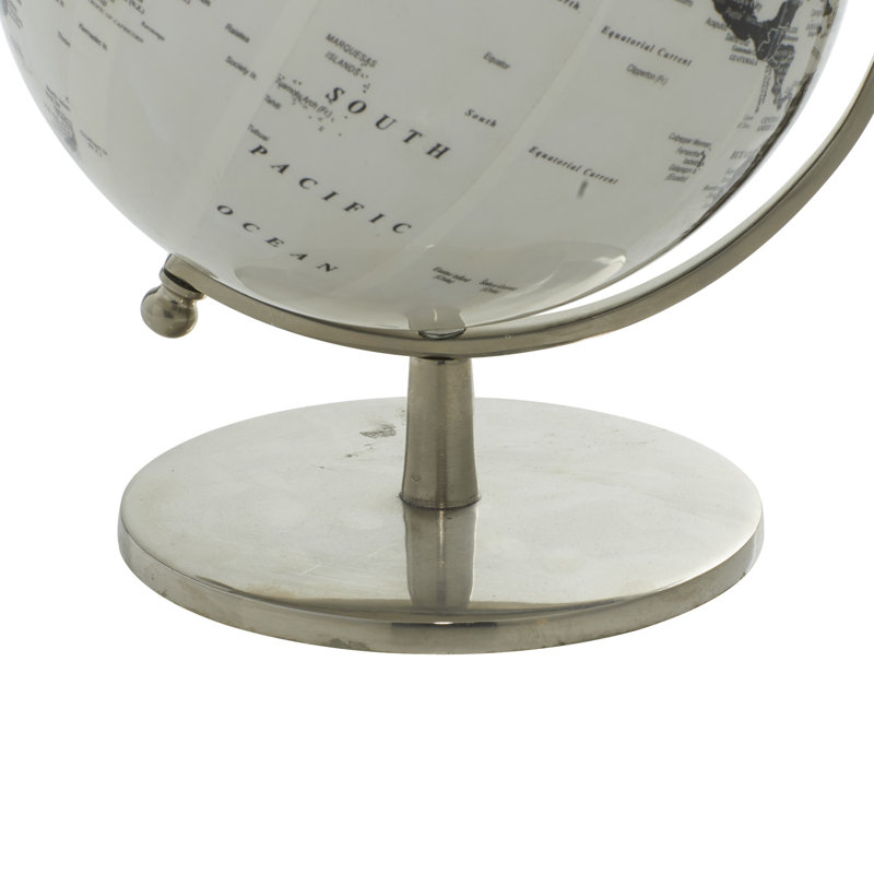 Globe terrestre éducatif/géographique en métal aluminium blanc
