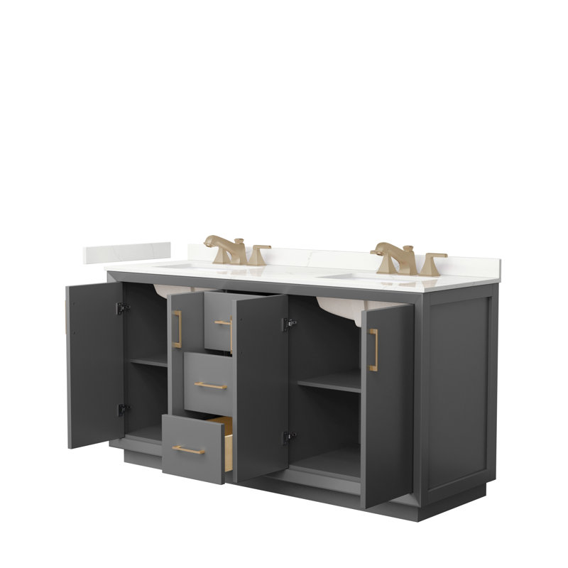 Strada 66'' W Double Vanity, Dark Gray, Giotto Quartz, Brushed Nickel