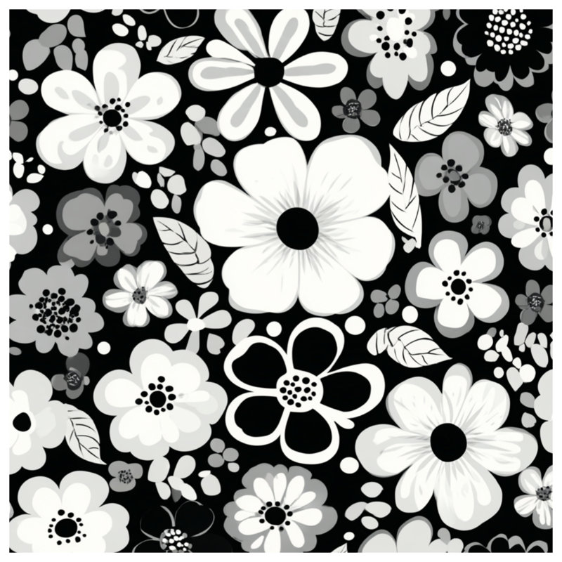 Couvre-lit matelassé à motif floral noir et blanc toutes tailles, Lit simple