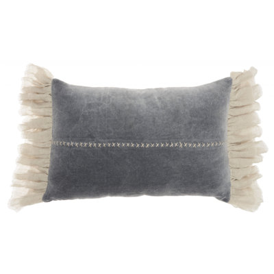 Wide Tasseled Marble Throw Pillow