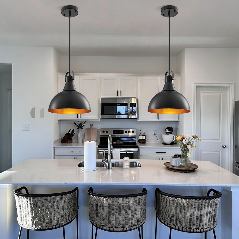 Ensemble de 2 luminaires suspendus noirs, campagnards et industriels pour la cuisine, la chambre à coucher et le bureau