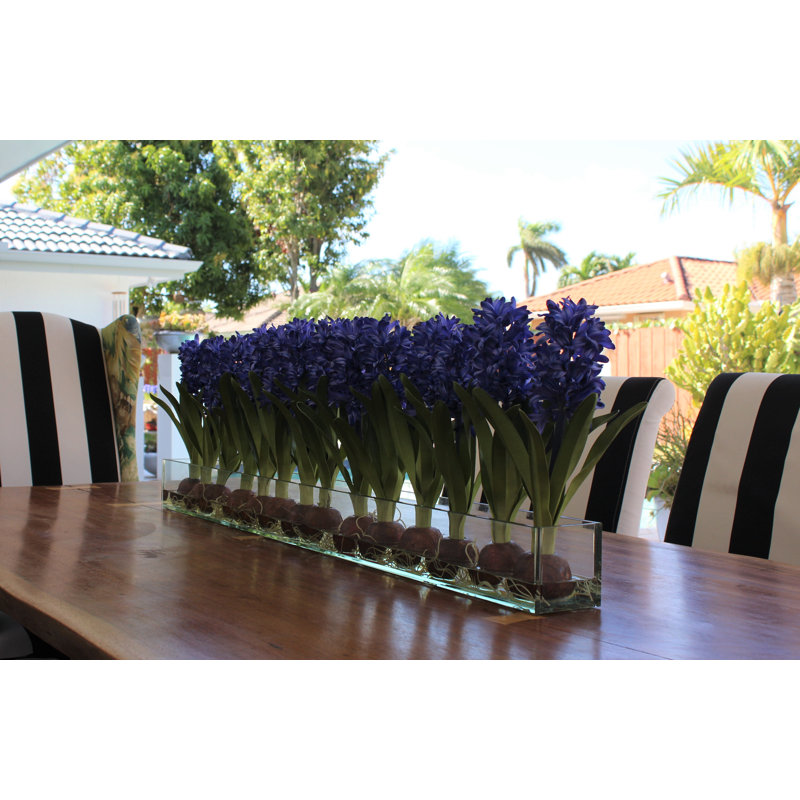 Orchids Centerpiece in Glass Planter, Blue, 16" H x 48" W x 4" D