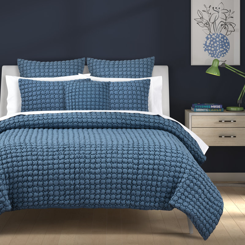 Ensemble de courtepointe Marshmallow Puff, Courtepointe pour lit simple + 1 taie décorative, Bleu