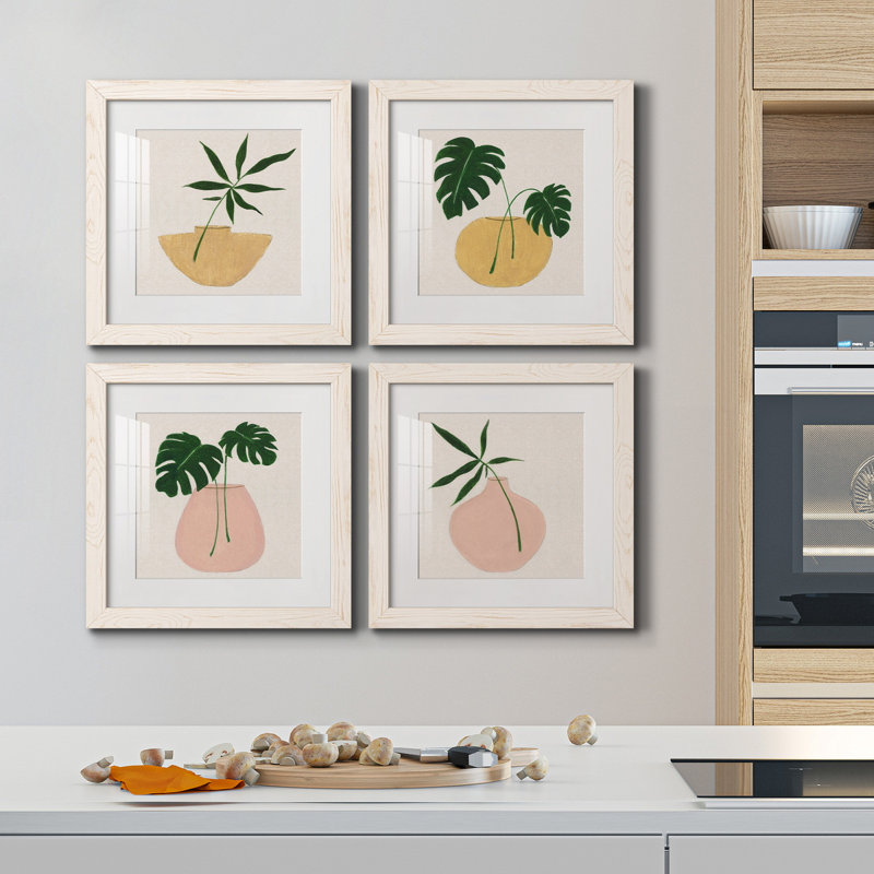 Simple Nature I - ensemble de 4 impressions sur toile encadrées, Encadré de bois de noyer, H 35,5 po x l 71 po x P 1,5 po