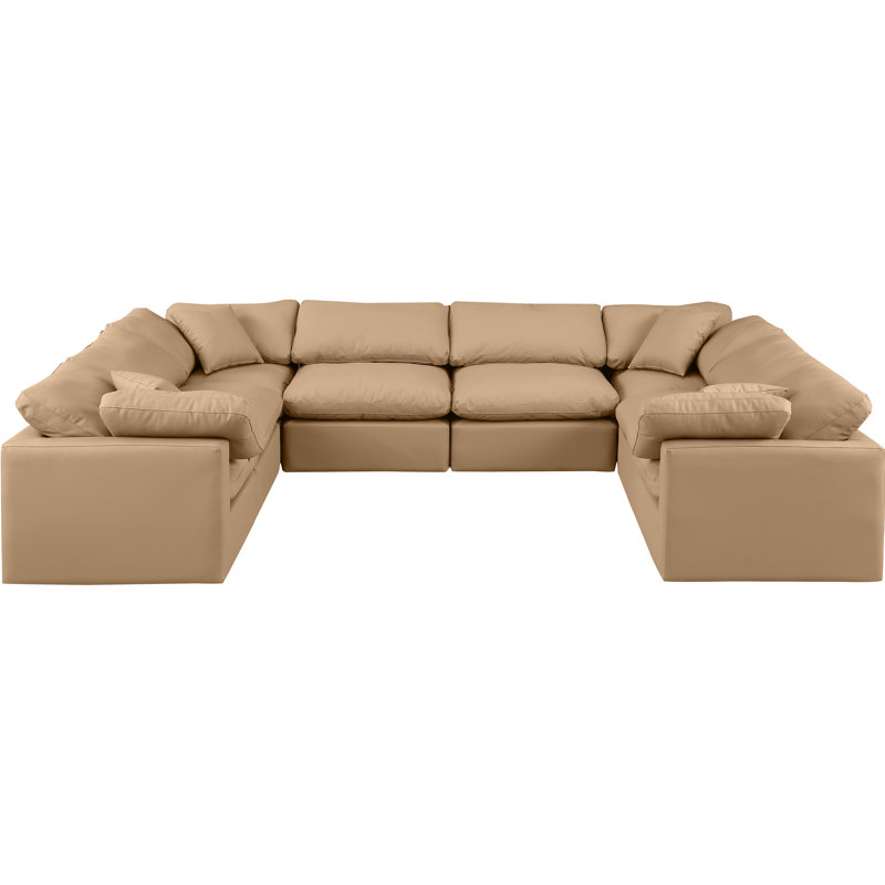Itala Upholstered U-Shaped Sectional Reversible, Tan Vegan Leather