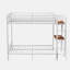 Lit superposé de taille avec bureau, couleur blanche, éclairage à DEL, métal robuste et solutions de rangement, structure, dans des sacs d'escalier, caractéristiques