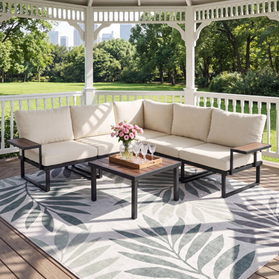 Ensemble de conversation de patio pour 5 personnes avec table basse éclairée et coussins