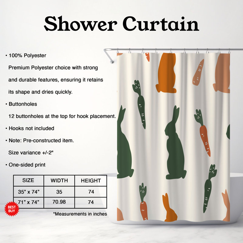 Rideau de douche Boho Bunny - Premium, H 74 po x l 71 po