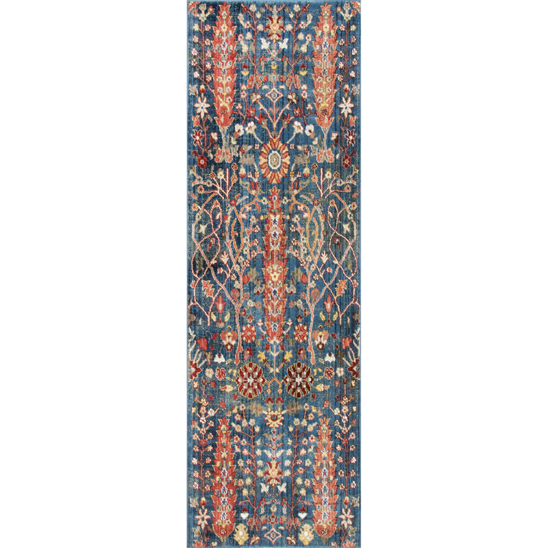 Tapis bleu / orange Daves, Tapis de couloir 2 pi 6 po x 6 pi