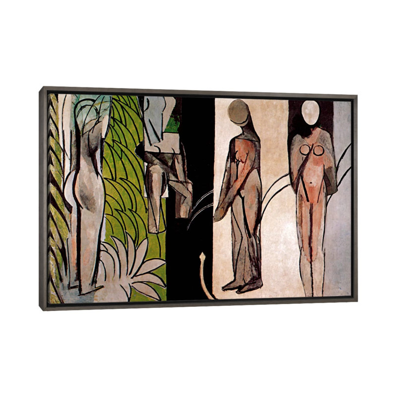 «Bathers by a River» par Henri Matisse - reproduction, Toile encadrée de bois rustique foncé, H 18 po x l 26 po x P 1,5 po