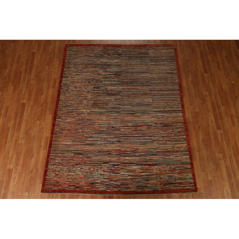 Tapis unique en laine noué à la main 6 pi 4 po x 8 pi 2 po nouvel âge en rouge / bleu / gris