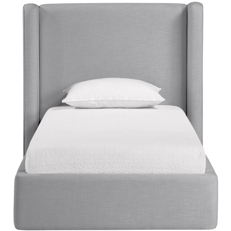 Kendall Wanaque Linen Textured Fabric Upholstered Bed, Grey Linen Textured Fabric, Twin