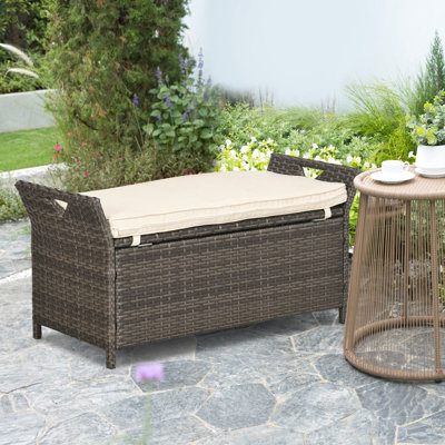 27 Gallon Outdoor Storage Bench, Patio Furniture With Cushion, Cream White, 21 For Garden & Relaxation Area Box Unit, Bench Option