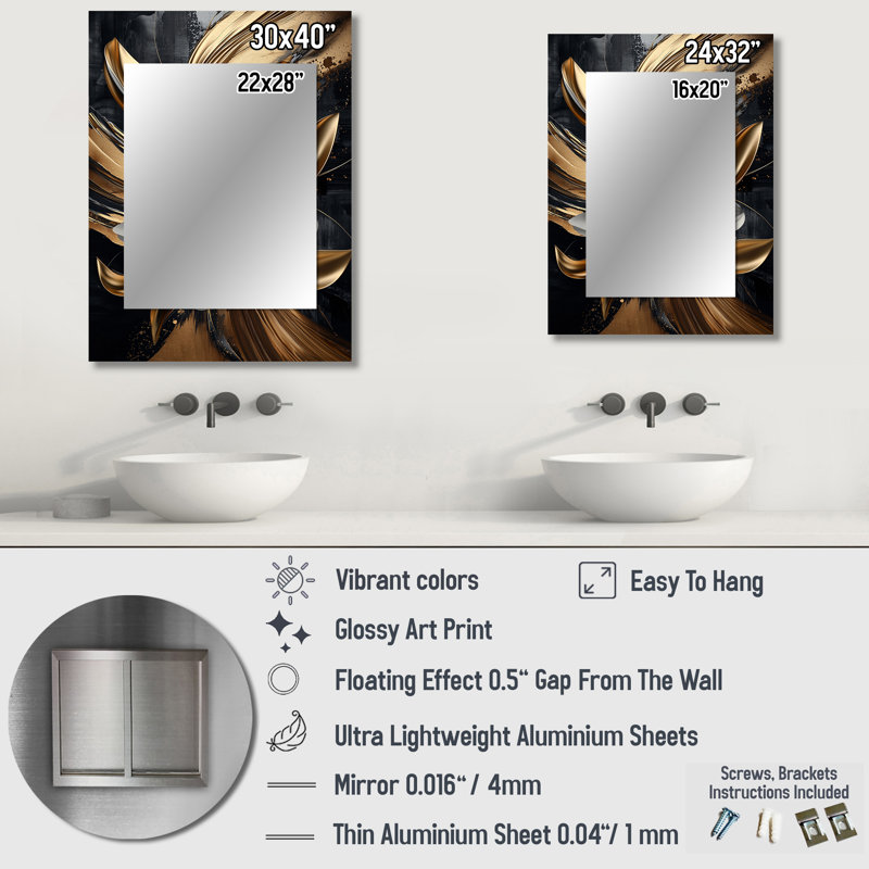 Golden Dahlia Petal I géométrique I - miroir décoratif floral sur métal, 40 po x 30 po