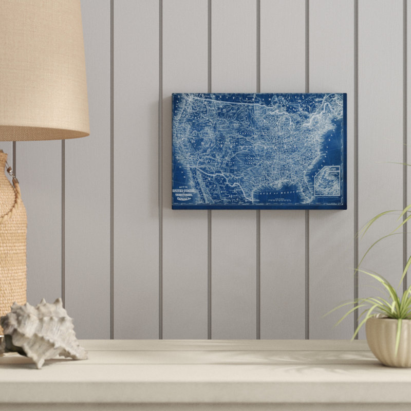 «US Map Blueprint», impression sur toile, H 8 po x l 12 po