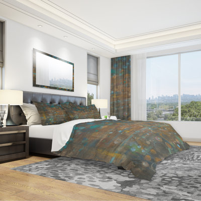 Blue and Bronze Dots on Glass III - Cabin & Lodge Duvet Cover Set - Microfiber Polyester