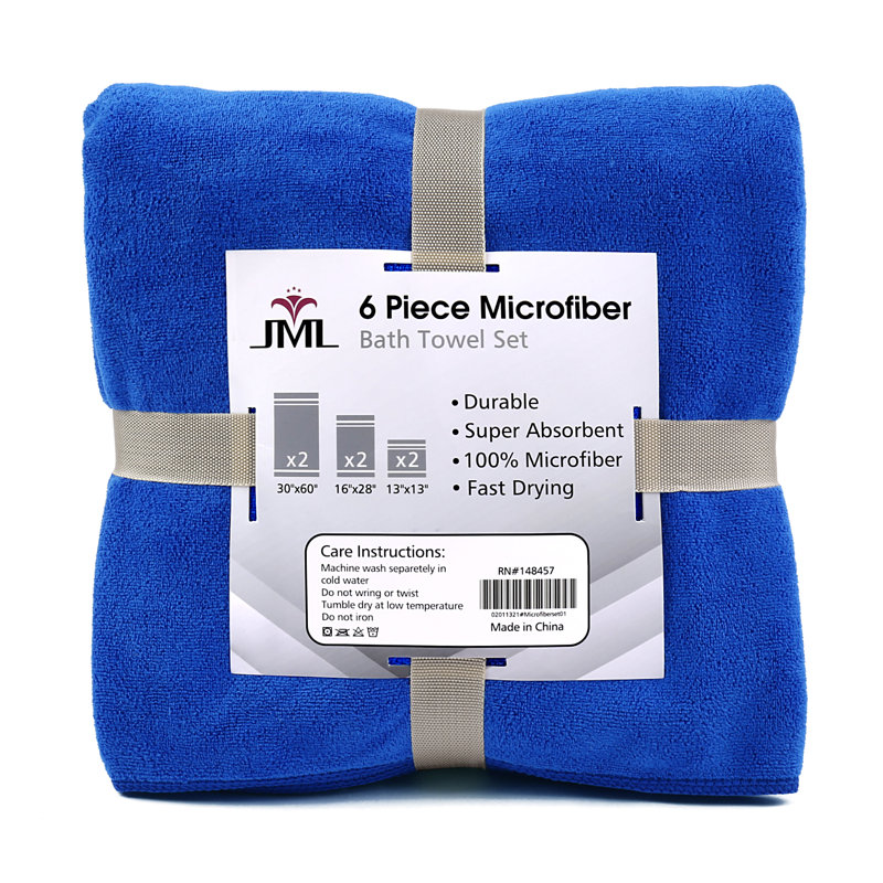 Ensemble de 6 serviettes en microfibre Claireville, Bleu