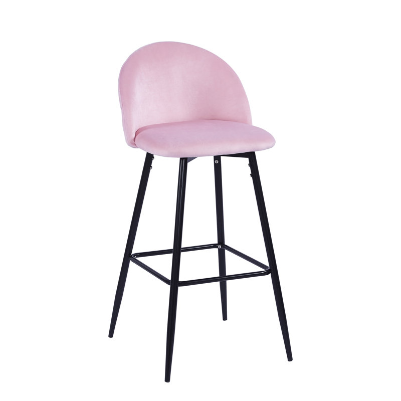 Upholstered Counter Stool with Metal Frame, Pink