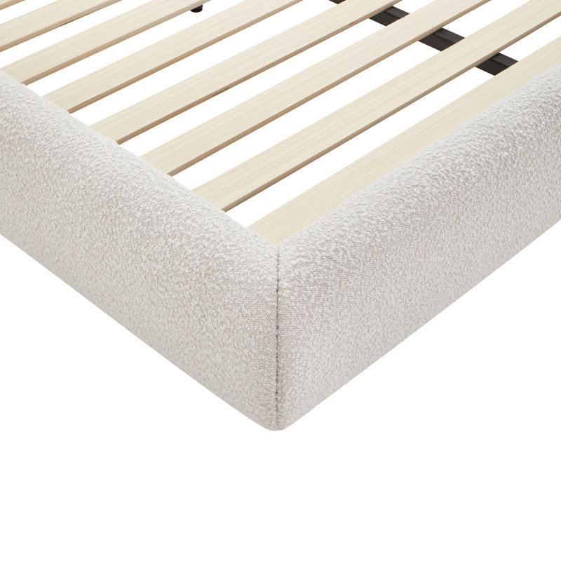 Lit plateforme tapissier courbé moderne avec tête de lit arrondie Modern, Très grand lit, Crème