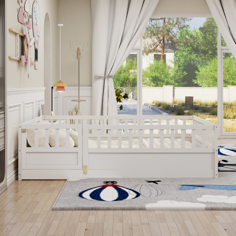 Lit double en bois Montessori, Blanc, Double