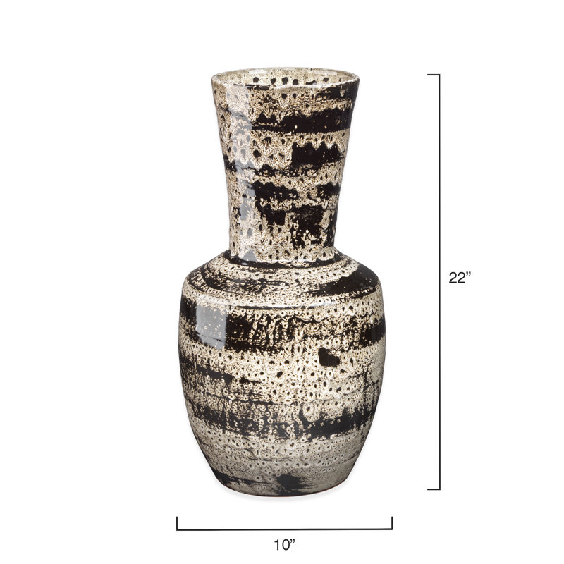 Handcrafted Beige Ceramic Decorative Jar, 22" Height