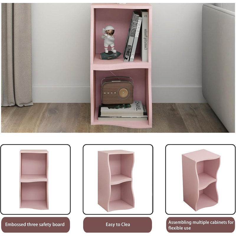Double Layered Independent Storage Rack Unique Bookshelf, Pink