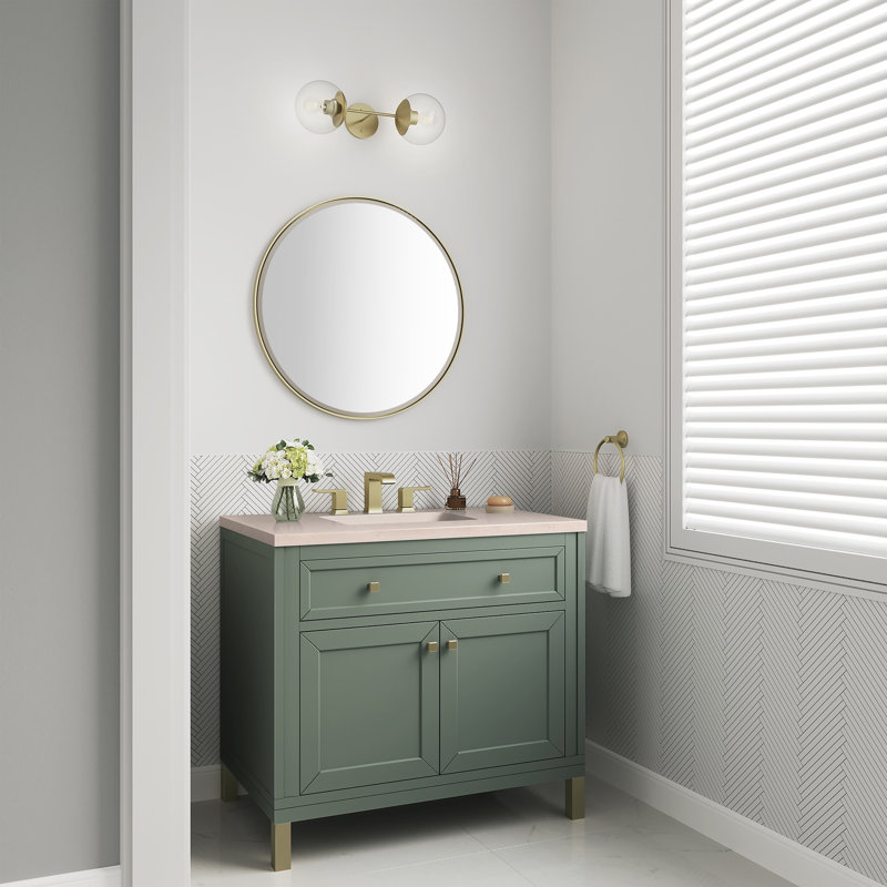 Chicago 36' W Single Vanity, Smokey Celadon, Eternal Jasmine Pearl Quartz, 8" Widespread
