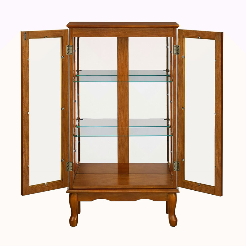 Cabinet Curio avec tablettes réglables et panneau arrière en miroir, portes en verre trempé (3 niveaux) (ampoule E26 non incluse)