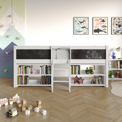 TWIN SIZE WOODEN LOFT BED IN WHITE