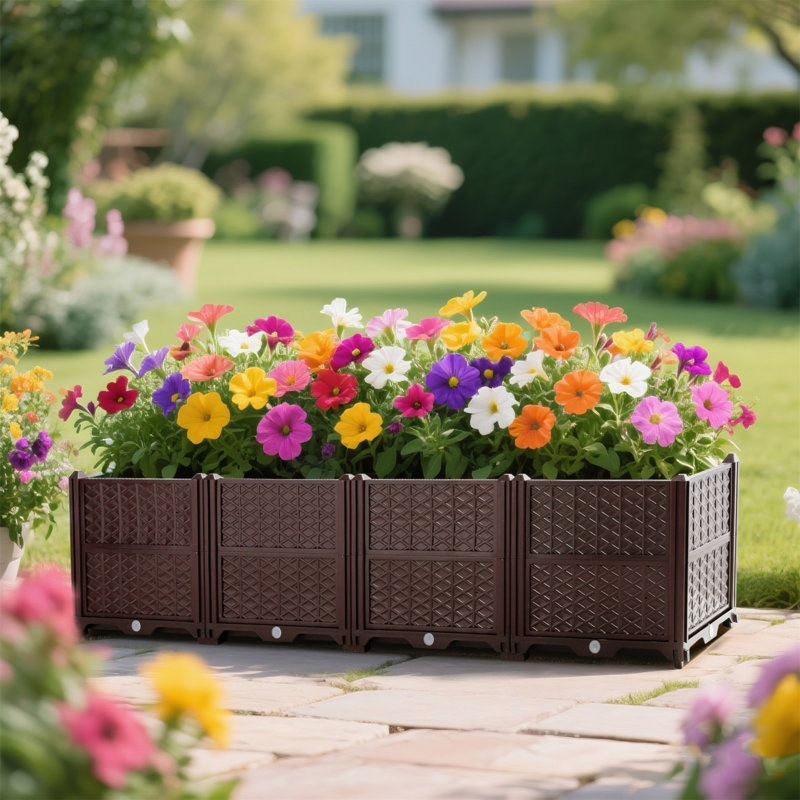 Boîte à fleurs intérieure et extérieure rectangulaire en plastique; Ensemble de plantation pour légumes frais, herbes, fleurs et plantes grasses; Brun