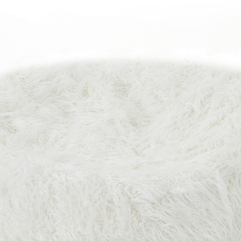Mahin 5 Foot Rounded Faux Fur Bean Bag, White Faux Fur