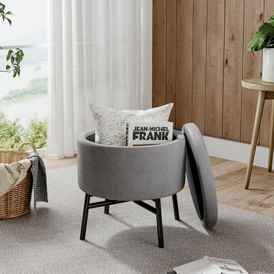 48 cm W Velvet Round Ottoman with Storage