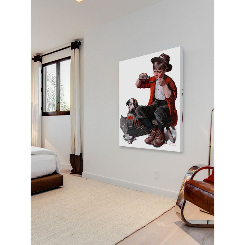 « malade chiot » par norman rockwell, reproduction d’art sur toile tendue, H 31 po x l 24 po