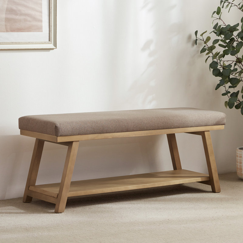 Hahnville 45.3" W Polyester Upholstered Storage Bench, Brown