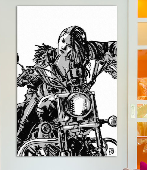 Biker fille, impression sur toile tendue, H 60 po x l 40po x P 1,5 po, Toile tendue, Pas de tapis
