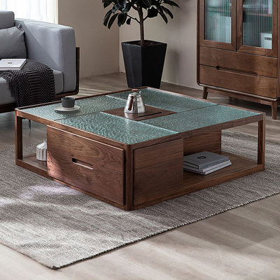 Modern simple solid wood glass coffee table