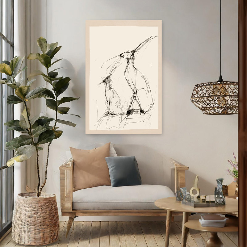 Curieux lièvres, croquis, minimaliste, lapin, nature, faune, H 48 po x l 32 po