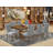 9 Pieces Dining Table Set Includes a Rectangle Table and 8 Light Gray Polyester fabric Dining Chairs, Antique Walnut-289307199-299601128