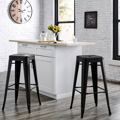 2 tabourets de bar en métal sans dossier Art, siège standard de 30 po, couleur noire vieillie, poids pour un usage domestique, conception empilable, dimensions de 17 po, rembourrage en ABS de style rétro de 2, matériau principal pour les abdos et les ordinateurs, petit