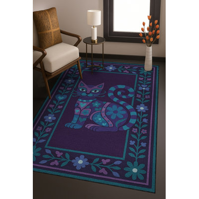 Tapis mauve à motif floral lavable Mosso